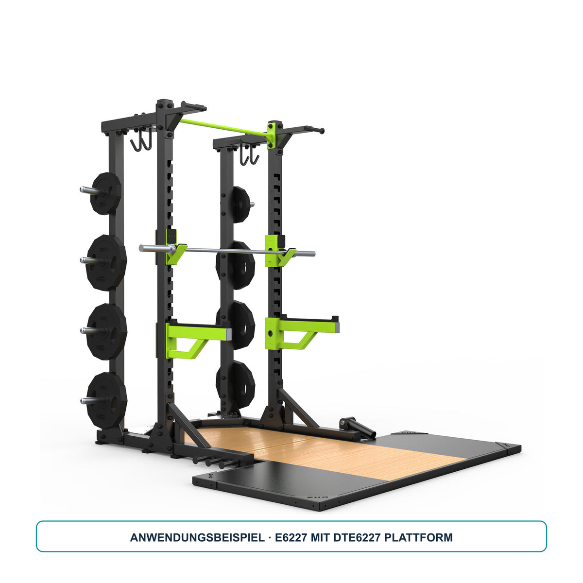 Anwendungsbeispiel: DHZ DTE6227 Gewichtheberplattform mit passendem E6227 Classic Half Rack