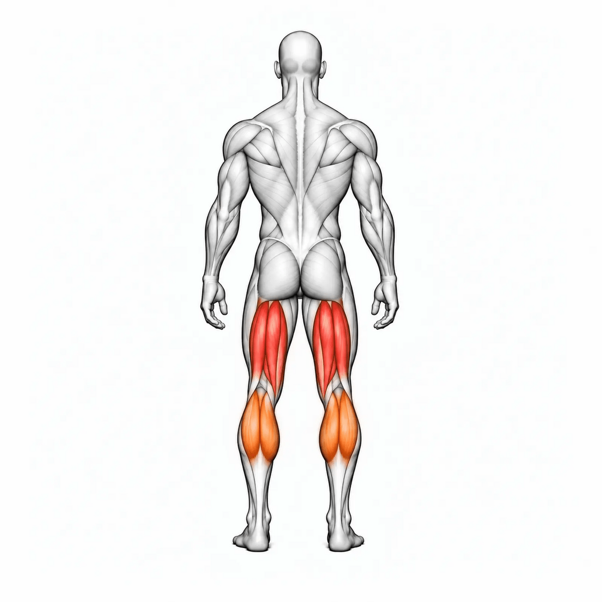 DHZ E7023 Seated Leg Curl – animierte Muskelgruppen: Hamstrings primär, Waden sekundär