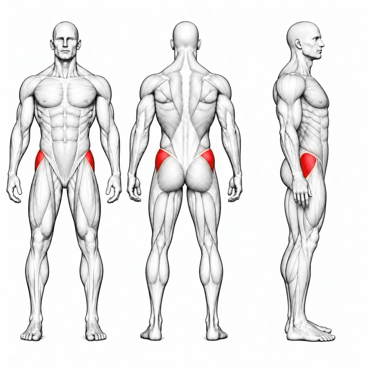 DHZ S-FORCE SM5022 Abductor – animierte Muskelgruppen: Gluteus medius, Gluteus minimus und Hüftabduktoren primär