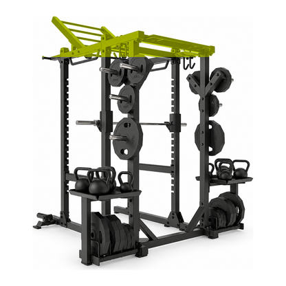 DHZ E6225 Tower Power Rack in Black Pearl und Apple Green – Hauptansicht auf weißem Hintergrund