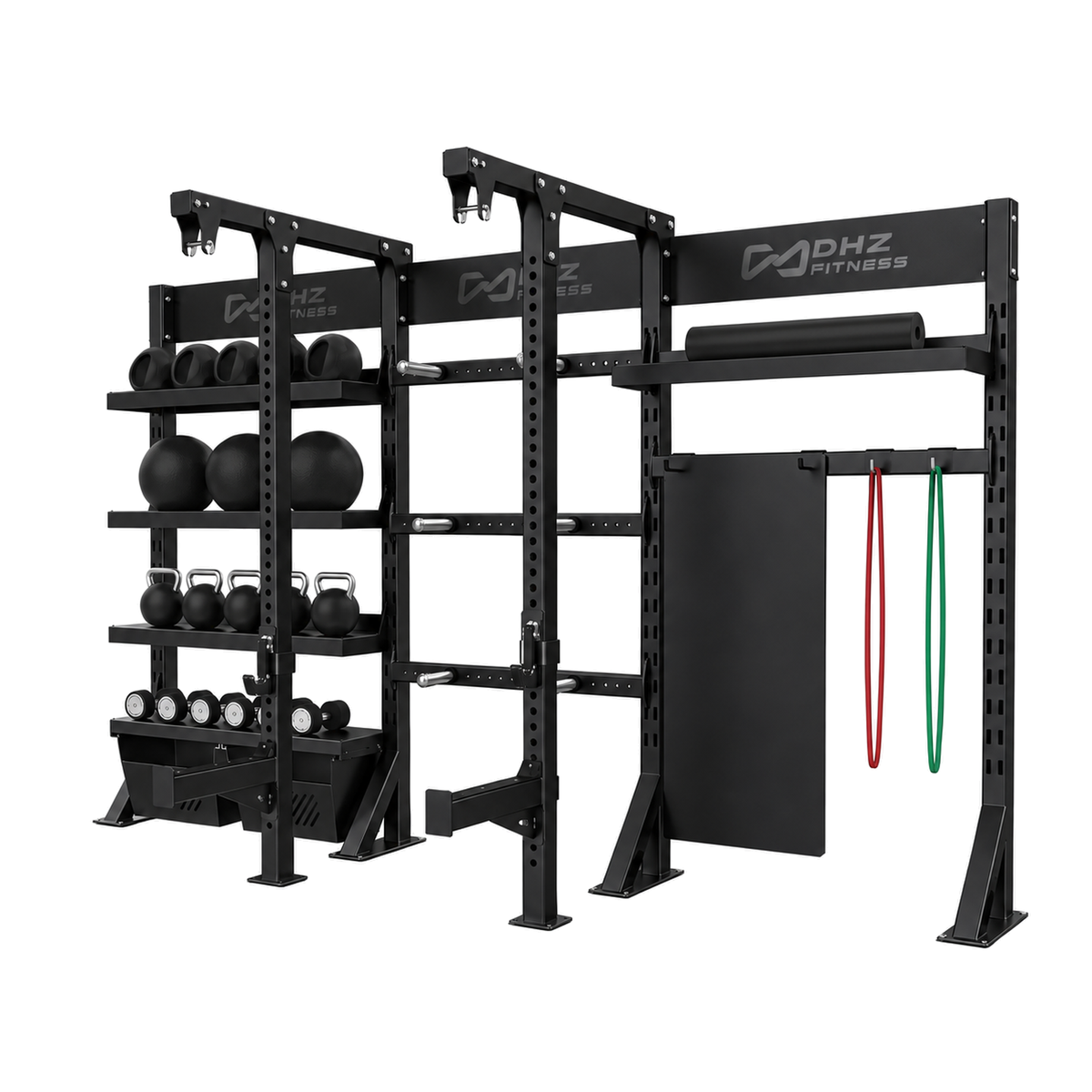 DHZ E6246 Crosstraining Storage Power Rack in Black Pearl und Piano Black – Hauptansicht auf weißem Hintergrund