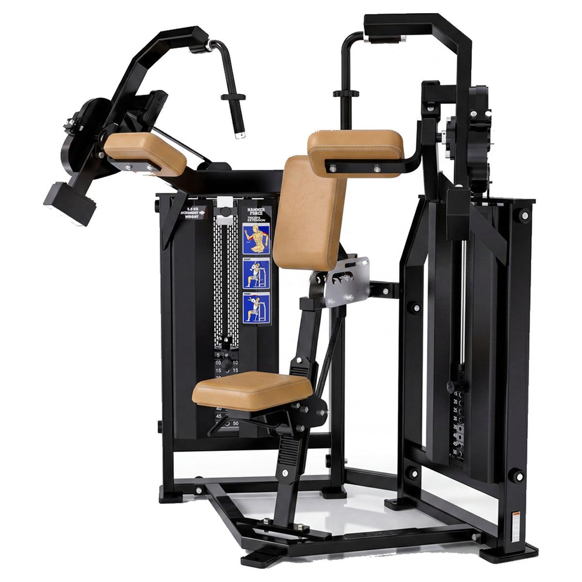 DHZ D-FORCE PM2043 Triceps Extension – Dual Weight Stack Trizepsmaschine – braune Polster, Hauptansicht