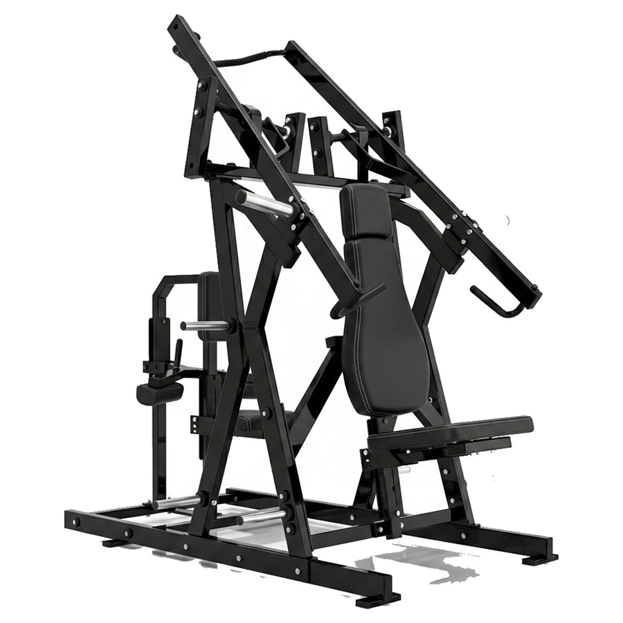 DHZ P-FORCE PM2002 Iso-Lateral Chest & Back – Plate Loaded Iso-Laterale Brust- und Rückenmaschine – schwarze Polster, Hauptansicht