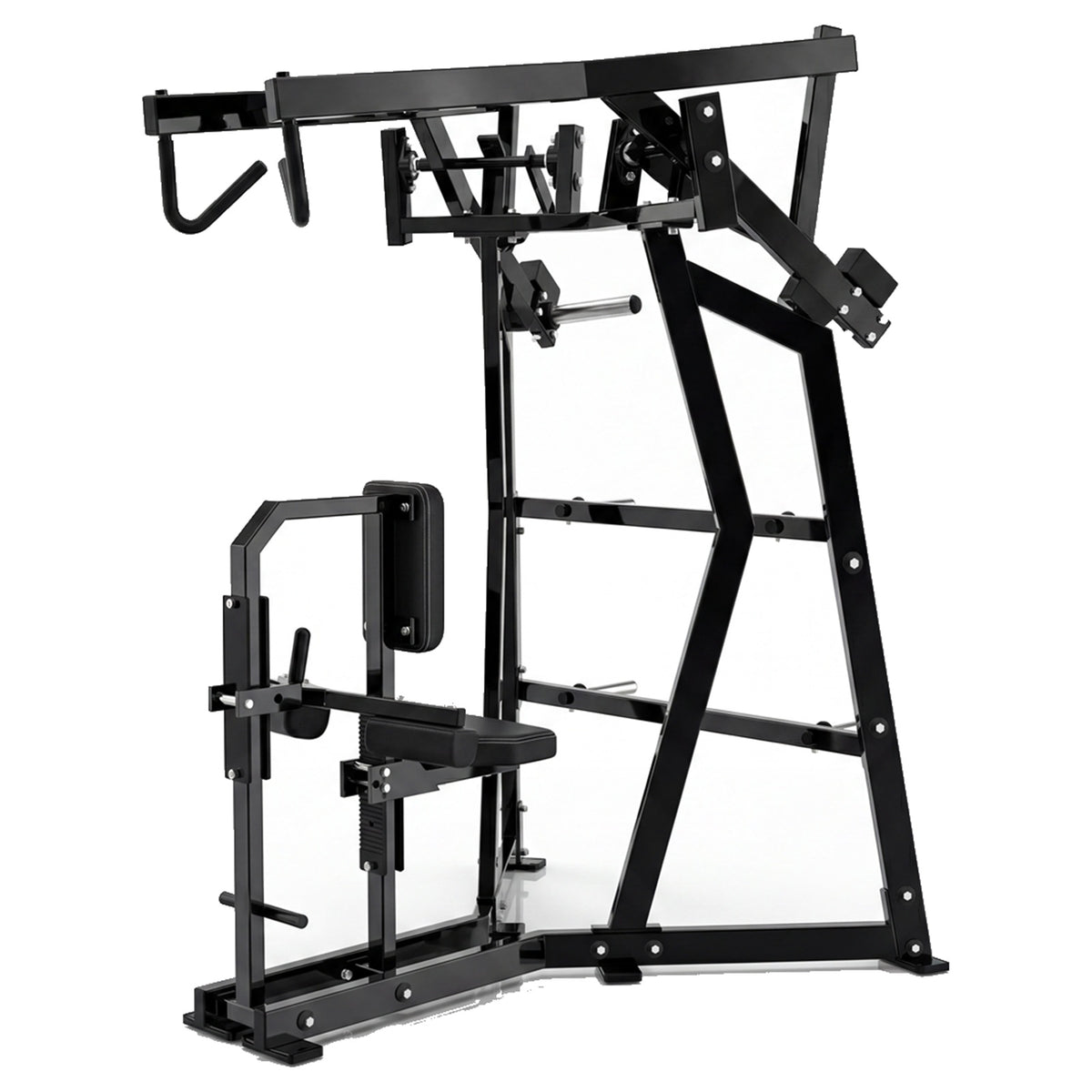 DHZ P-FORCE PM2006 Iso-Lateral High Row – Plate Loaded Iso-Laterale High-Row-Maschine – schwarze Polster, Hauptansicht