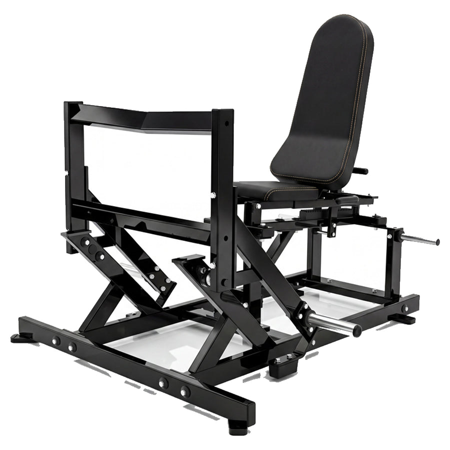 DHZ P-FORCE PM2026 Super Horizontal Calf – Plate Loaded Horizontale Wadenmaschine – schwarze Polster, Hauptansicht