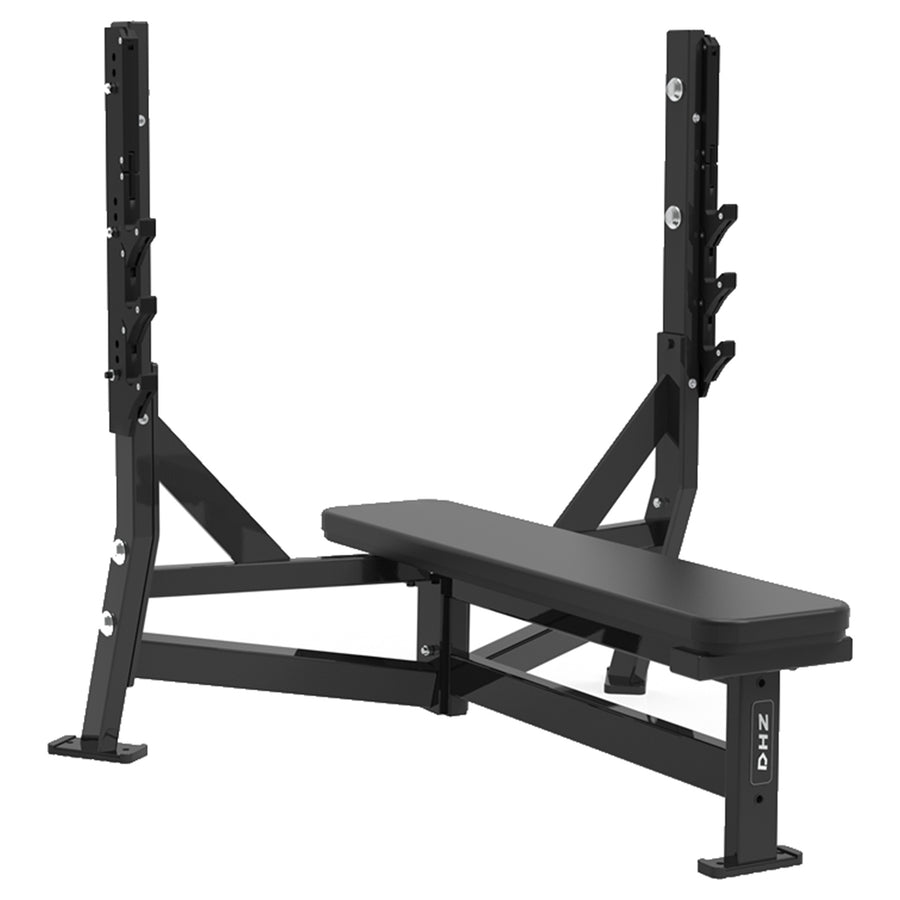 DHZ S-FORCE PM3012 Olympic Flat Bench – Freihantel Olympische Flachbank – schwarze Polster, Hauptansicht