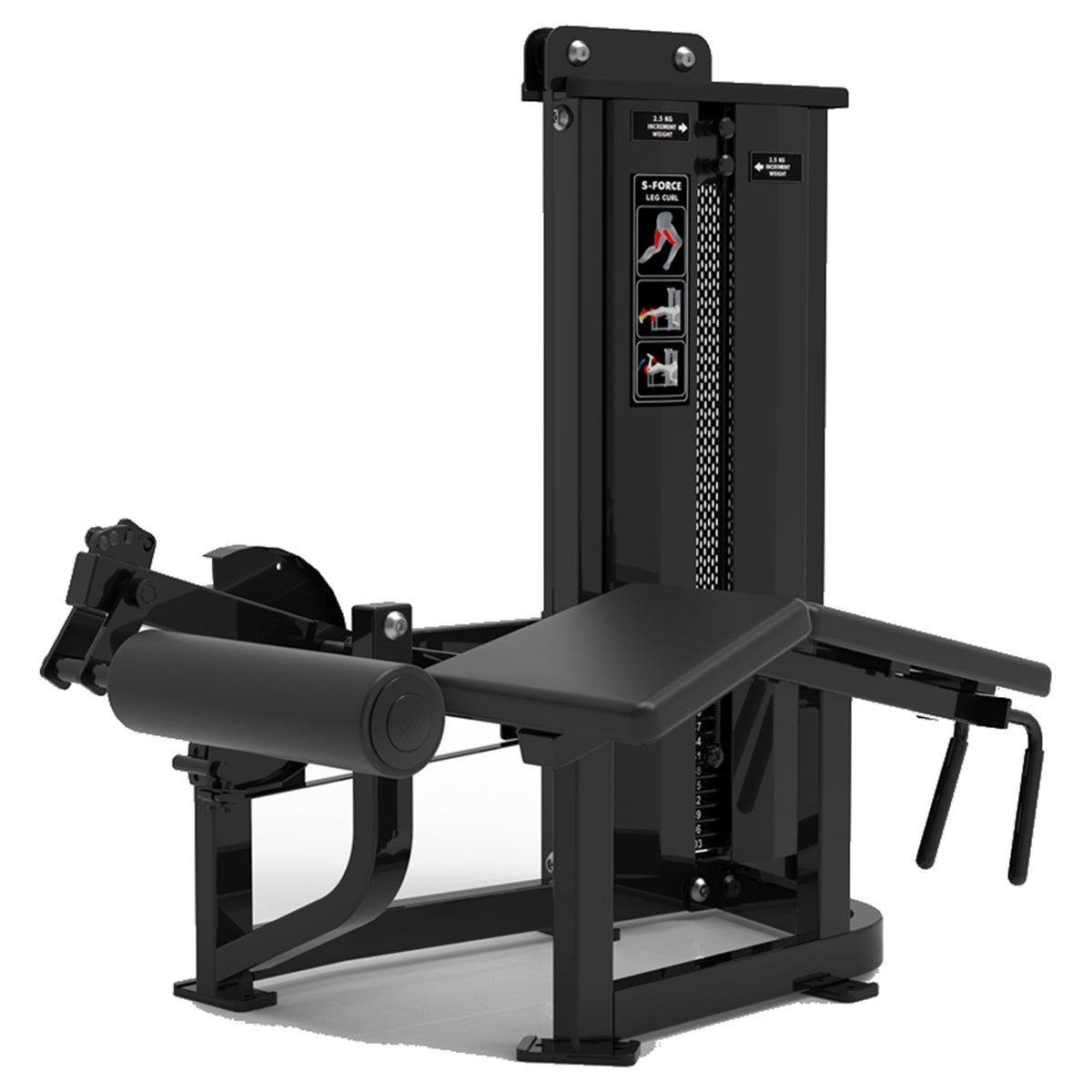 DHZ S-FORCE SM5001 Prone Leg Curl – Gewichtsblock Liegender Beinbeuger – schwarze Polster, Hauptansicht