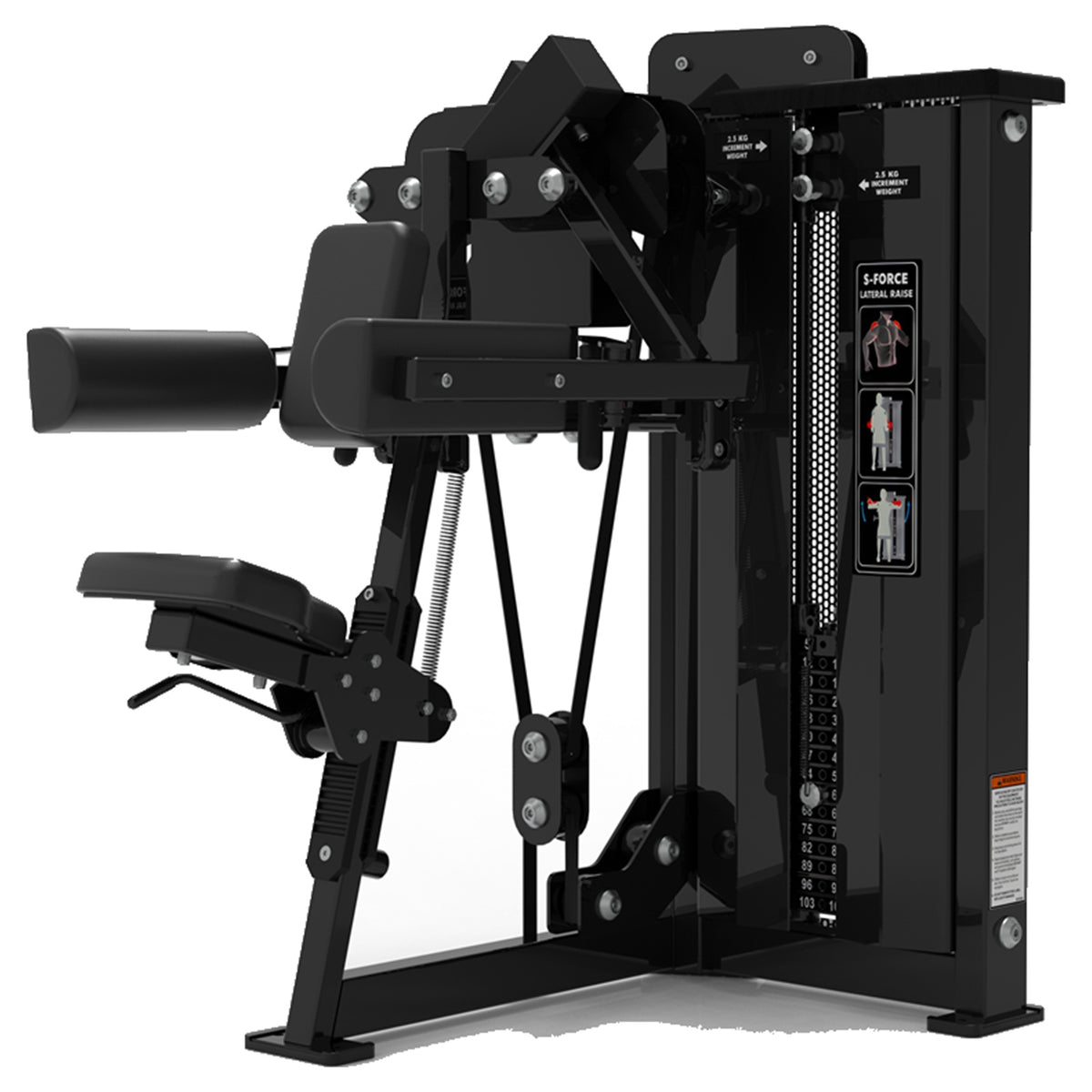 DHZ S-FORCE SM5005 Lateral Raise – Gewichtsblock Seitheben-Maschine – schwarze Polster, Hauptansicht