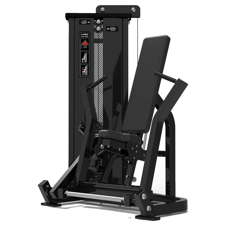 DHZ S-FORCE SM5008 Vertical Chest Press – Gewichtsblock Vertikale Brustpresse – schwarze Polster, Hauptansicht
