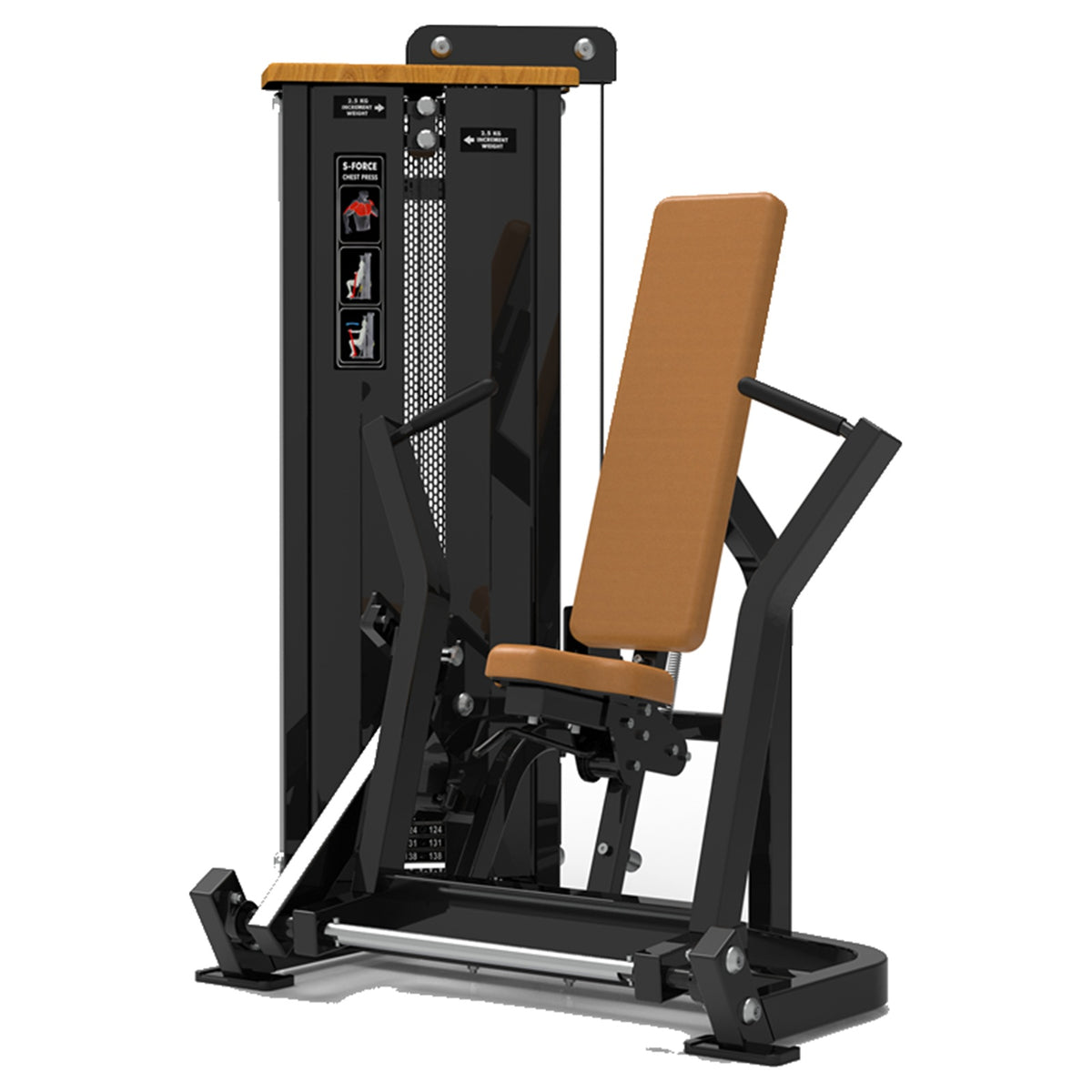 DHZ S-FORCE SM5008 Vertical Chest Press – Gewichtsblock Vertikale Brustpresse – braune Polster, Hauptansicht
