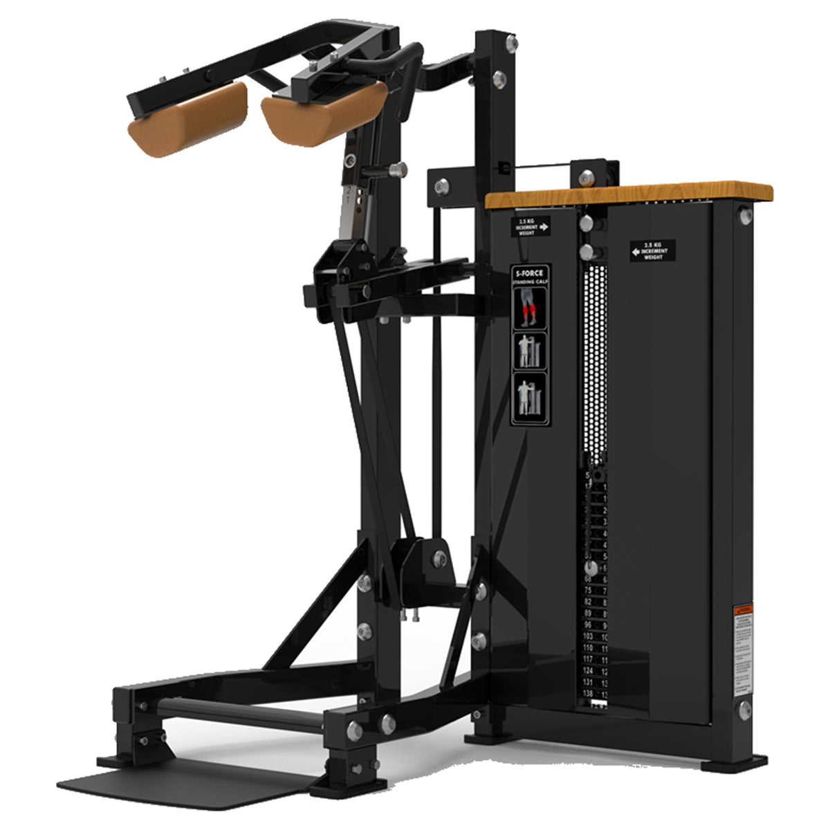 DHZ S-FORCE SM5010 Standing Calf – Gewichtsblock Stehende Wadenmaschine – braune Polster, Hauptansicht