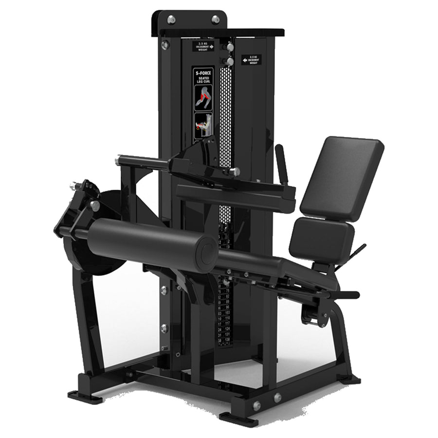 DHZ S-FORCE SM5023 Seated Leg Curl – Gewichtsblock Sitzender Beinbeuger – schwarze Polster, Hauptansicht
