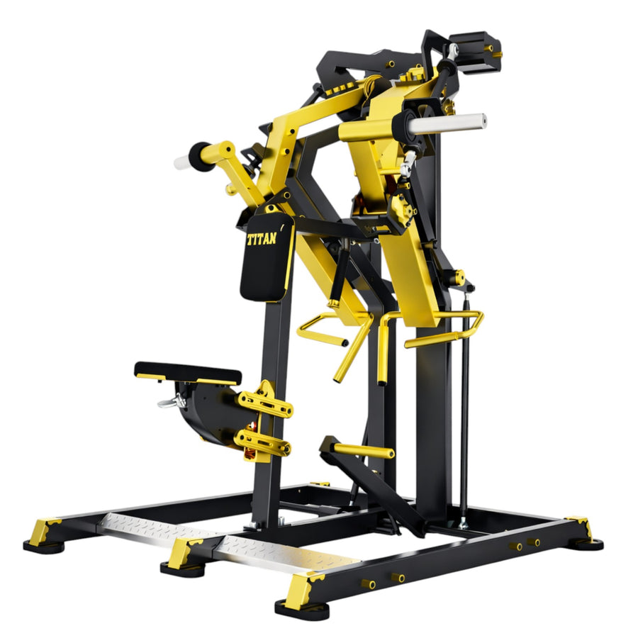DHZ TITAN Mechanix Y925ZA Low Row - Plate Loaded Rudergerät für Rücken – low row schwarz gold hauptansicht
