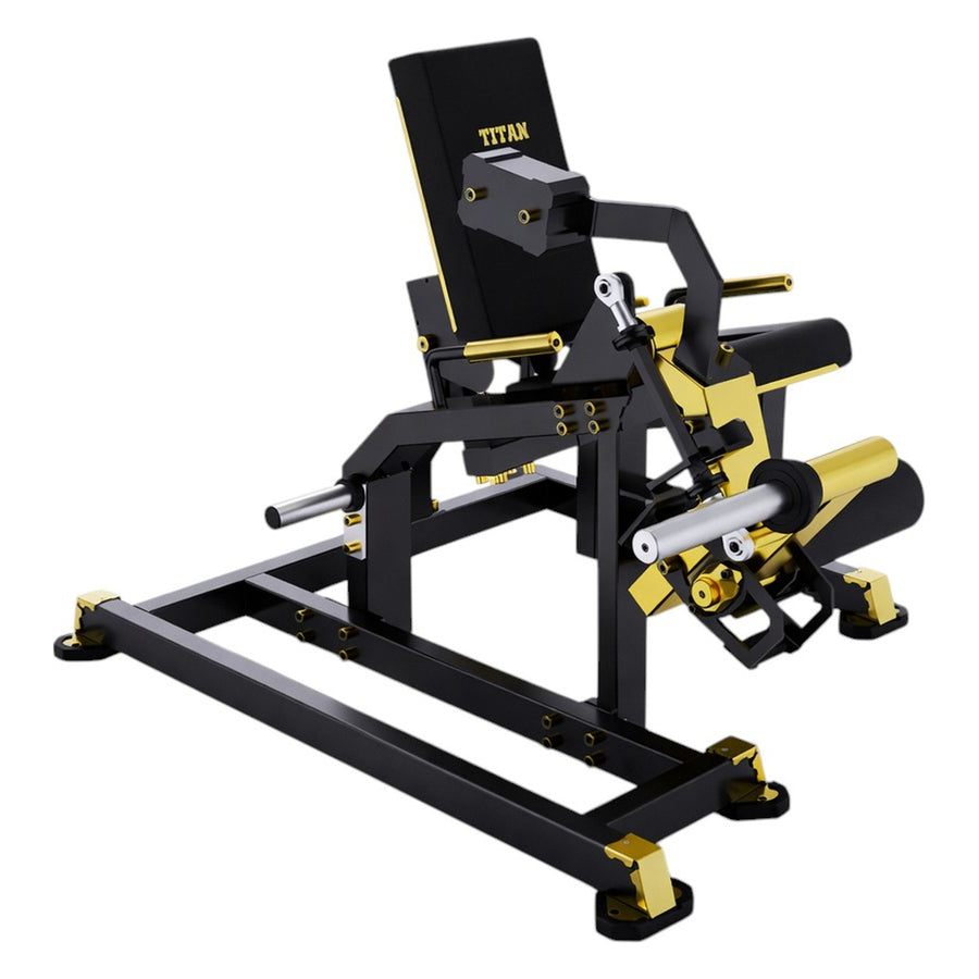 DHZ TITAN Mechanix Y960ZA Leg Extension - Plate Loaded Beinstrecker für isoliertes Quadrizeps-Training – leg extension schwarz gold hauptansicht