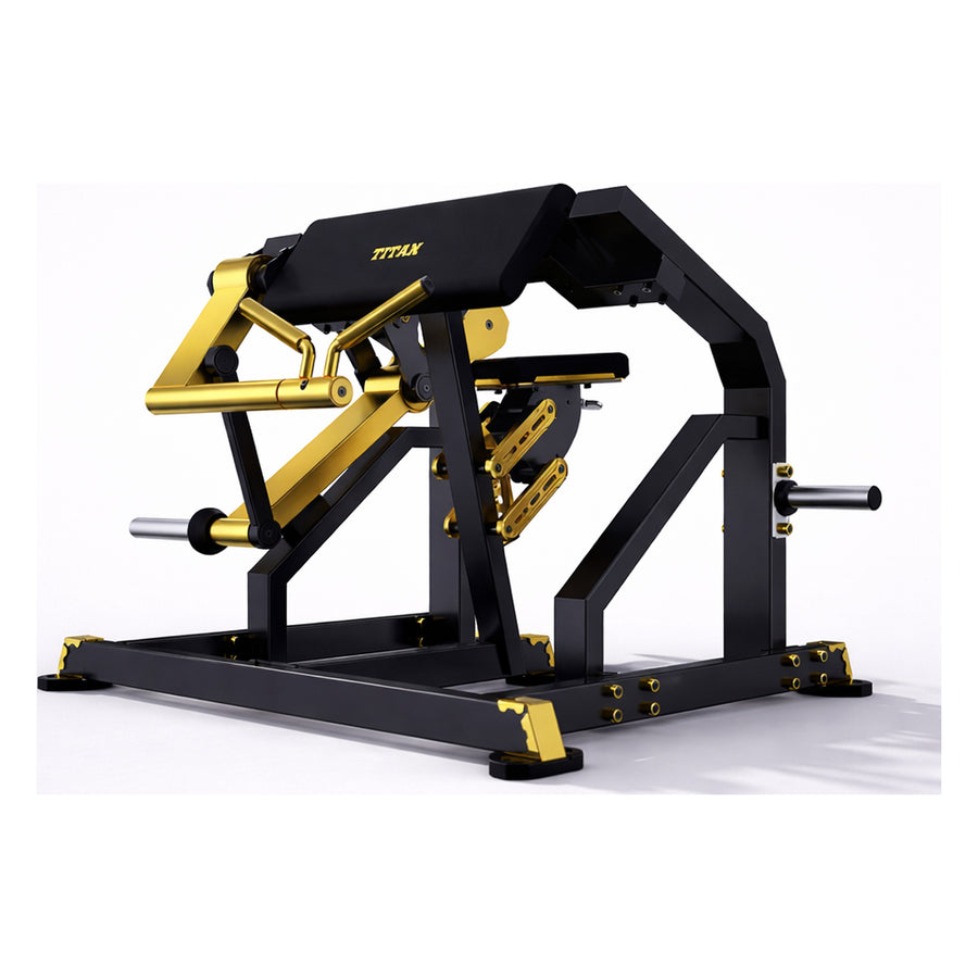 DHZ TITAN Mechanix Y970ZA Biceps Curl - Plate Loaded Bizepsmaschine für isoliertes Armtraining – biceps curl schwarz gold hauptansicht