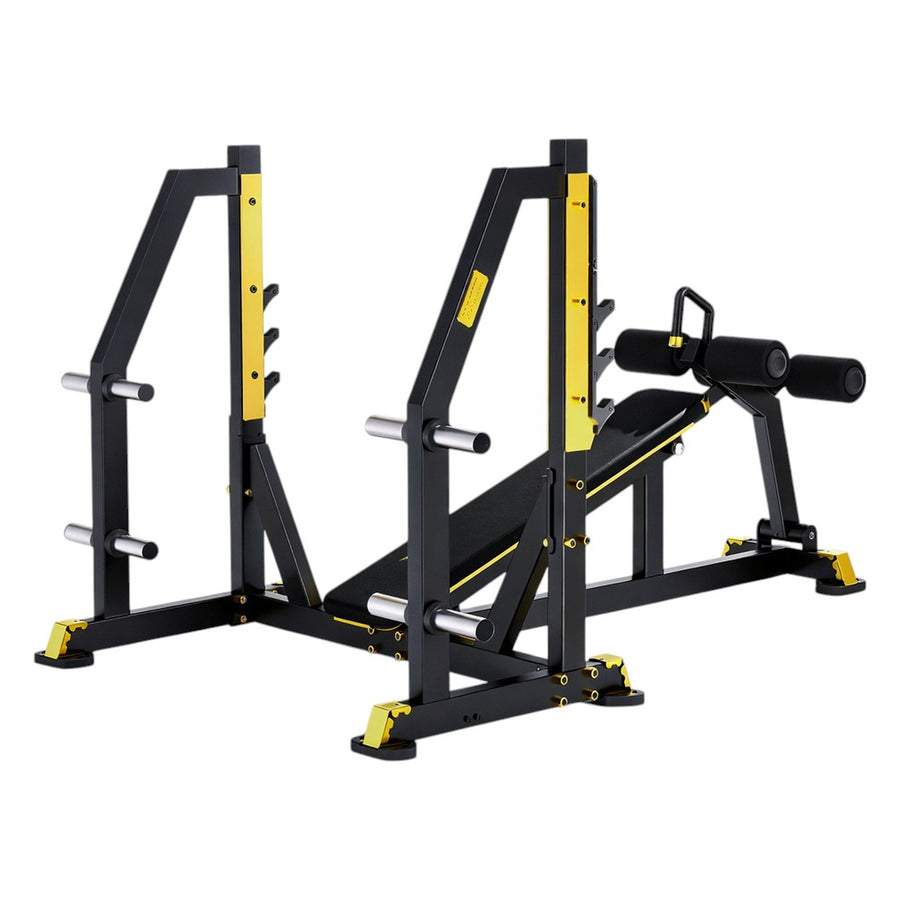 DHZ TITAN Mechanix Y973ZA Olympic Decline Bench - Plate Loaded Negativbank für Langhanteltraining – olympic decline bench schwarz gold hauptansicht