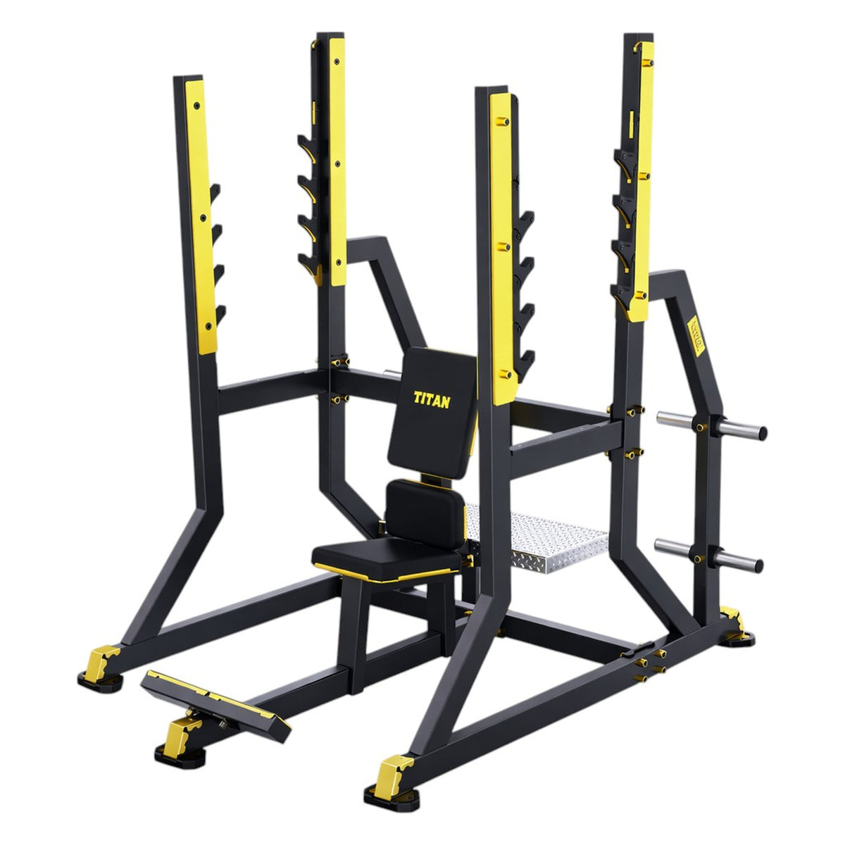 DHZ TITAN Mechanix Y974ZA Olympic Military Bench - Plate Loaded Schulterpresse Bank für Langhanteltraining – olympic military bench schwarz gold hauptansicht