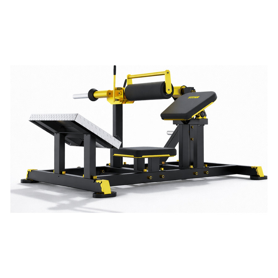DHZ TITAN Mechanix Y984ZA Hip Thrust - Plate Loaded Gerät für Gesäßtraining – hip thrust schwarz gold hauptansicht