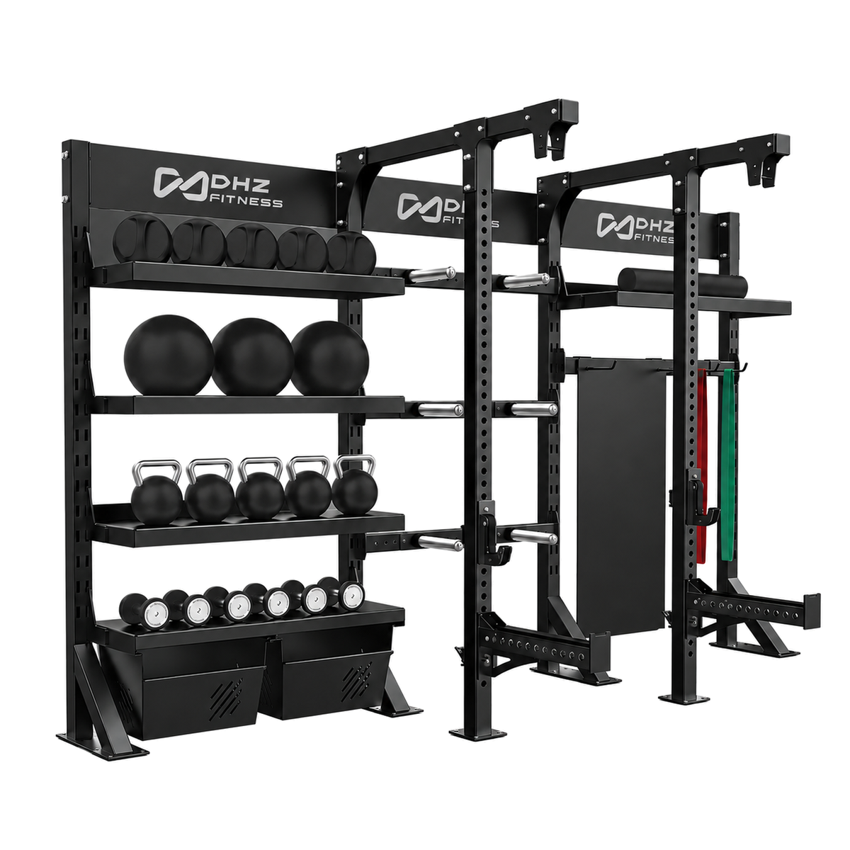 DHZ E6246 Crosstraining Storage Power Rack in Black Pearl und Piano Black – Seitenansicht