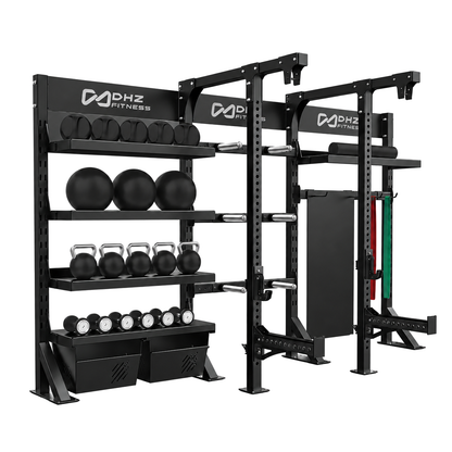 DHZ E6246 Crosstraining Storage Power Rack in Black Pearl und Piano Black – Seitenansicht