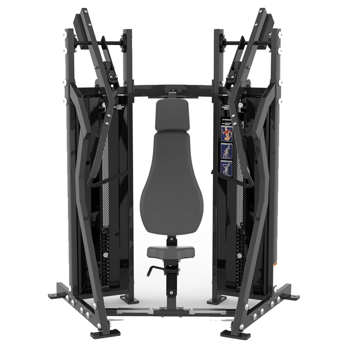 DHZ D-FORCE PM2040 Incline Chest Press – Dual Weight Stack Schrägbank-Brustpresse – schwarze Polster, Produktansicht 02