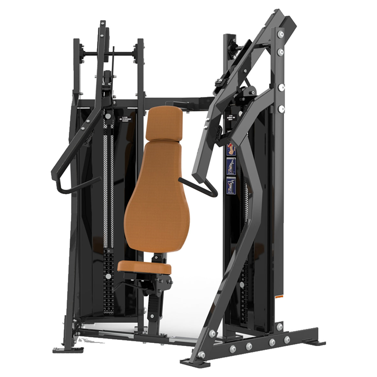 DHZ D-FORCE PM2040 Incline Chest Press – Dual Weight Stack Schrägbank-Brustpresse – braune Polster, Produktansicht 02