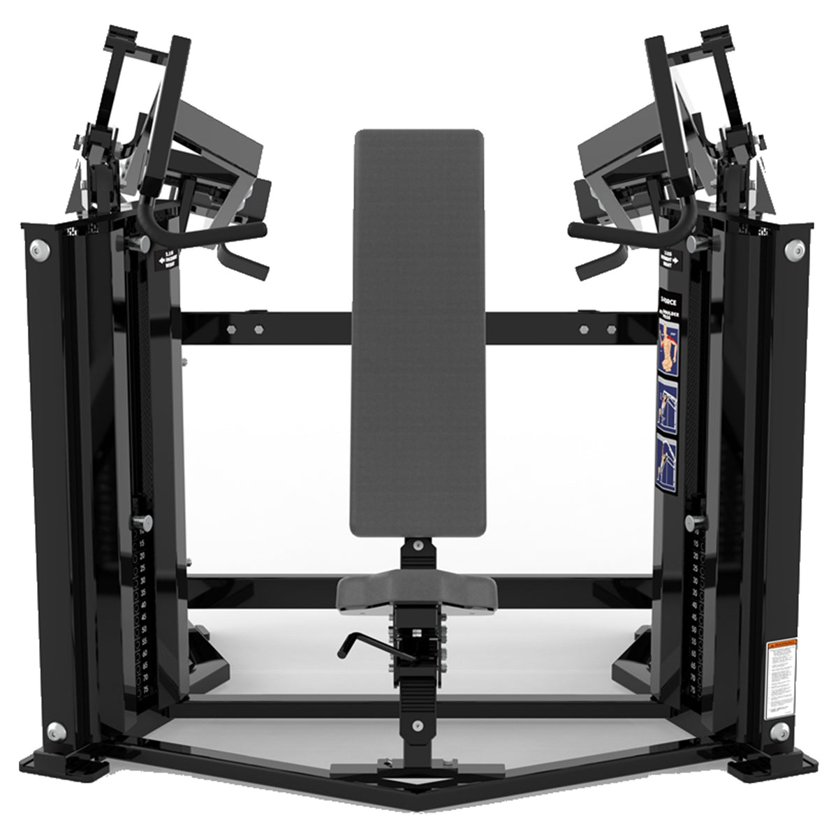 DHZ D-FORCE PM2041 Shoulder Press – Dual Weight Stack Schulterpresse – schwarze Polster, Produktansicht 02