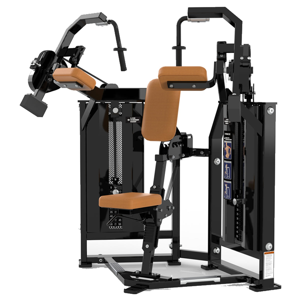 DHZ D-FORCE PM2043 Triceps Extension – Dual Weight Stack Trizepsmaschine – braune Polster, Produktansicht 02