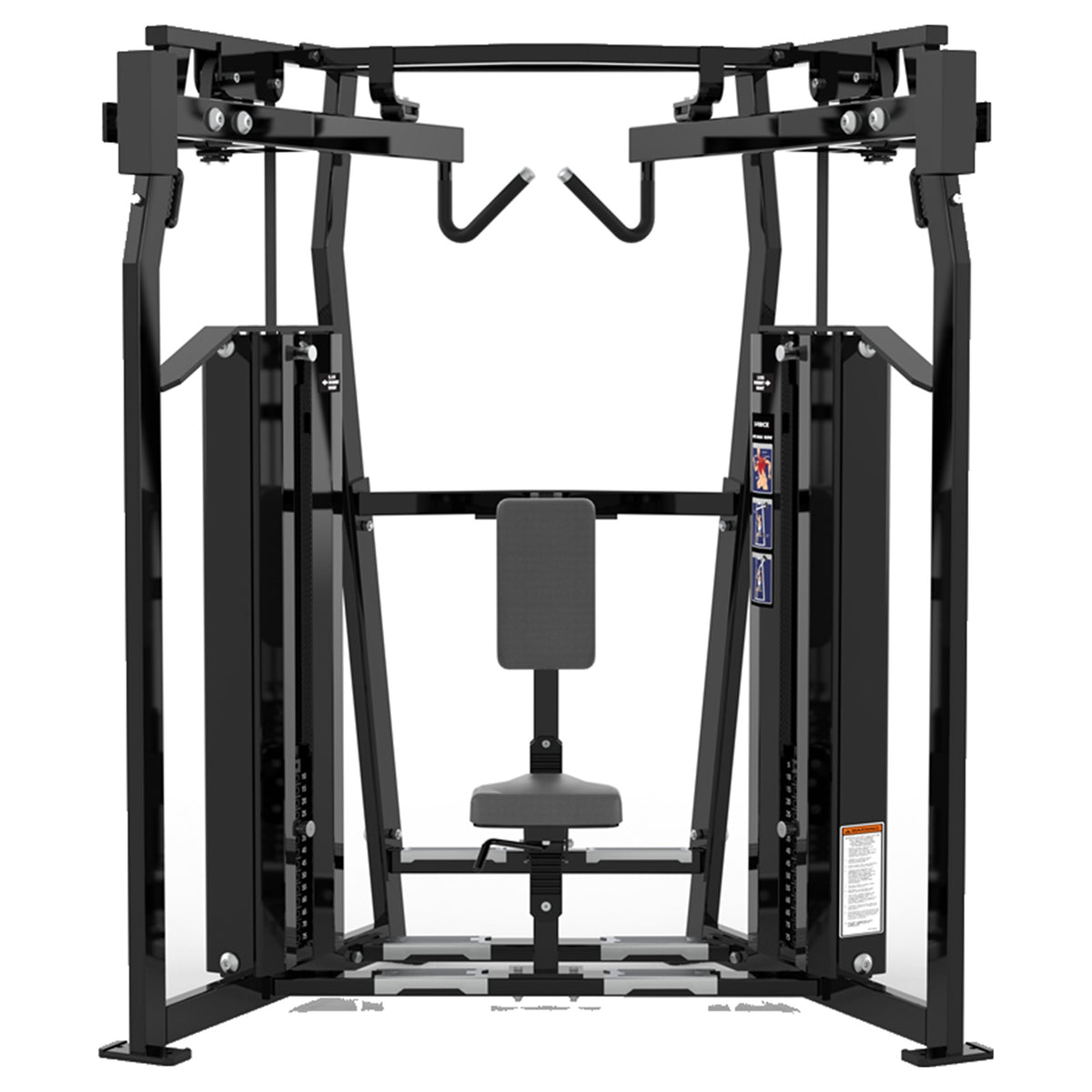 DHZ D-FORCE PM2045 High Row – Dual Weight Stack High-Row-Rückenmaschine – schwarze Polster, Produktansicht 02