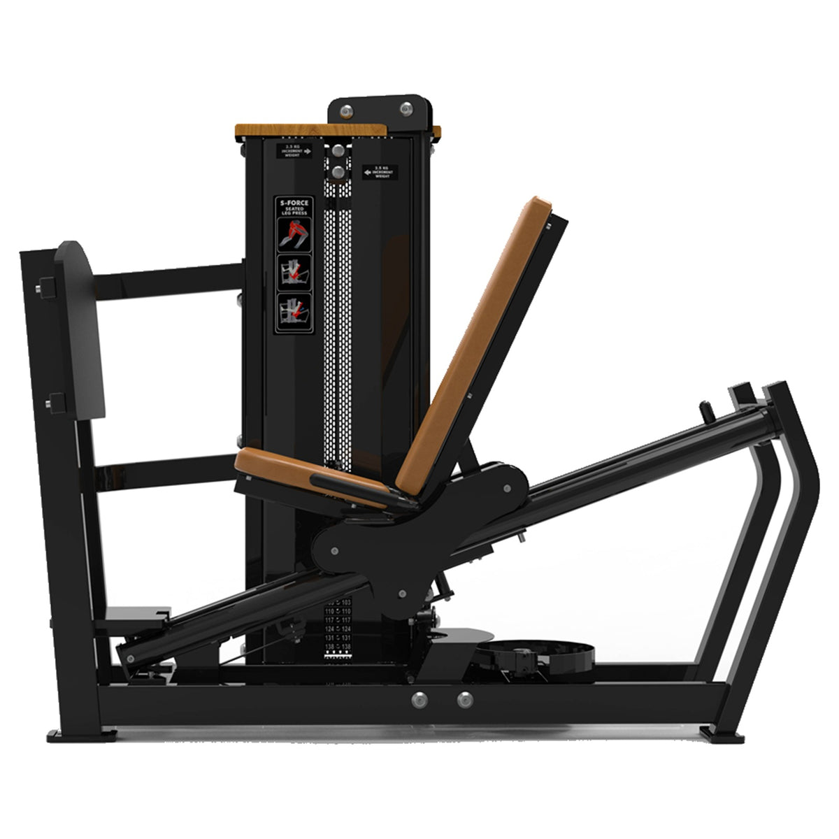 DHZ S-FORCE SM5003 Dual Leg Press & Calf – Gewichtsblock Dual Beinpresse und Wadenmaschine – braune Polster, Produktansicht 02