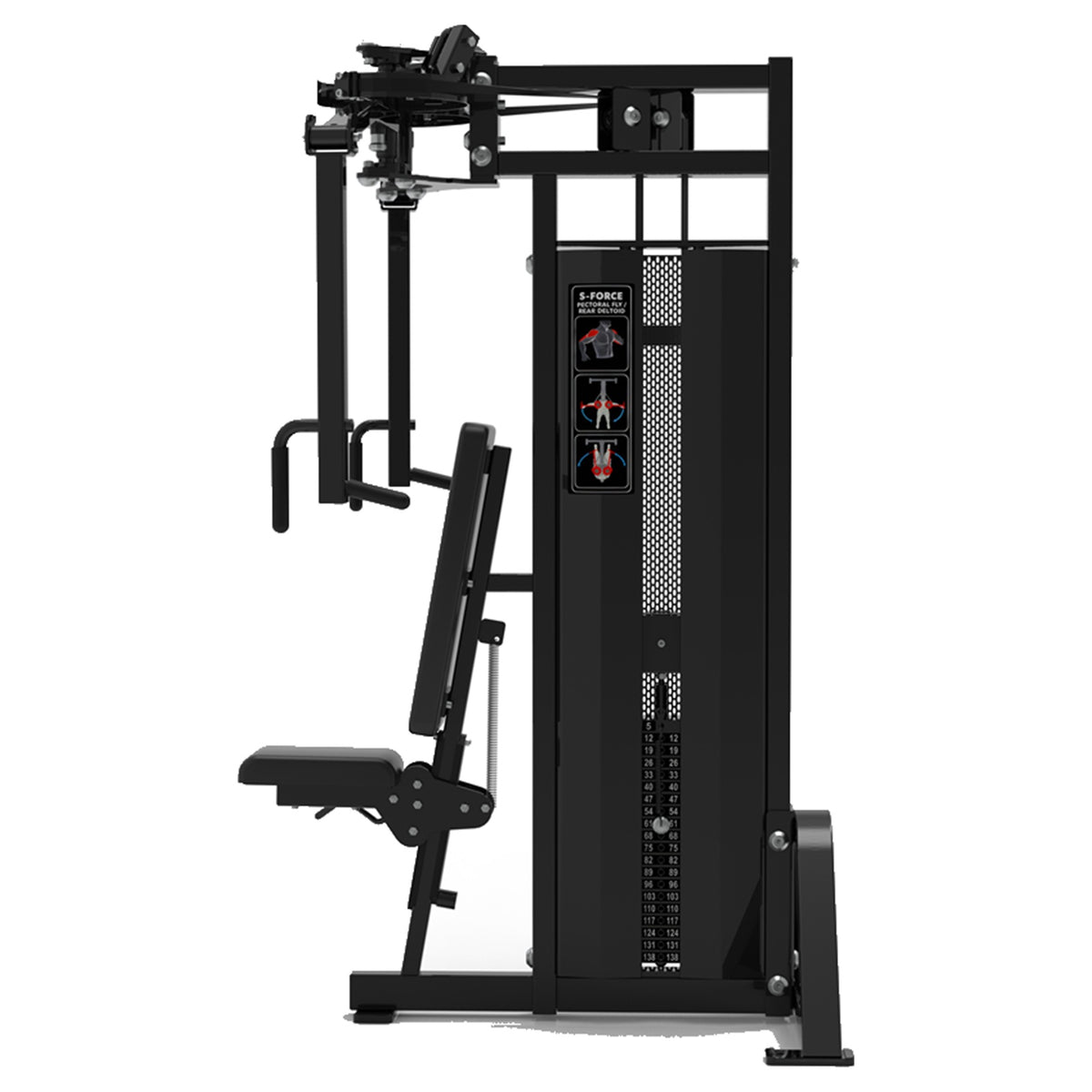 DHZ S-FORCE SM5007 Dual Rear Delt & Pec Fly – Gewichtsblock Dual Butterfly Reverse und Pec Fly – schwarze Polster, Produktansicht 02