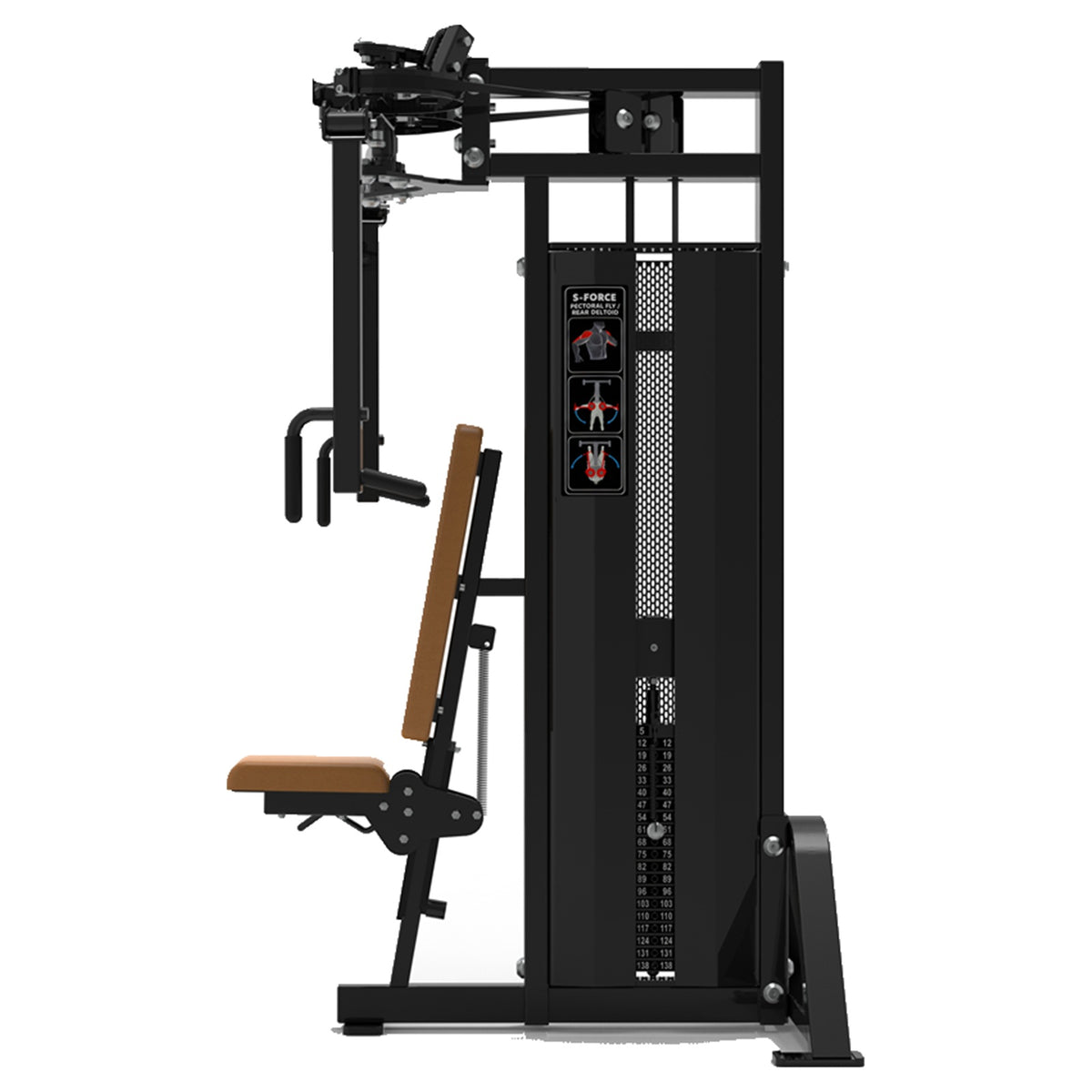 DHZ S-FORCE SM5007 Dual Rear Delt & Pec Fly – Gewichtsblock Dual Butterfly Reverse und Pec Fly – braune Polster, Produktansicht 02
