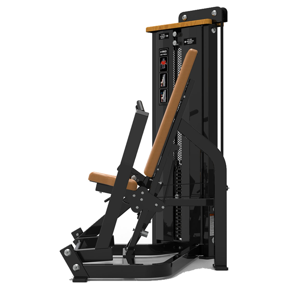 DHZ S-FORCE SM5008 Vertical Chest Press – Gewichtsblock Vertikale Brustpresse – braune Polster, Produktansicht 02