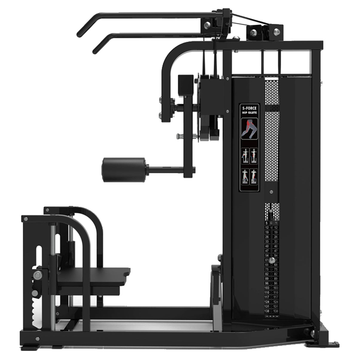 DHZ S-FORCE SM5011 Multi-Hip – Gewichtsblock Multi-Hip-Maschine – schwarze Polster, Produktansicht 02