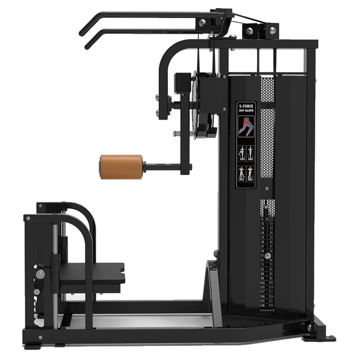 DHZ S-FORCE SM5011 Multi-Hip – Gewichtsblock Multi-Hip-Maschine – braune Polster, Produktansicht 02