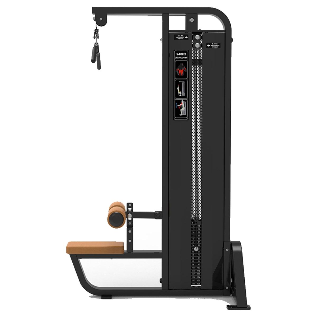 DHZ S-FORCE SM5012 Lat Pulldown – Gewichtsblock Latzugmaschine – braune Polster, Produktansicht 02