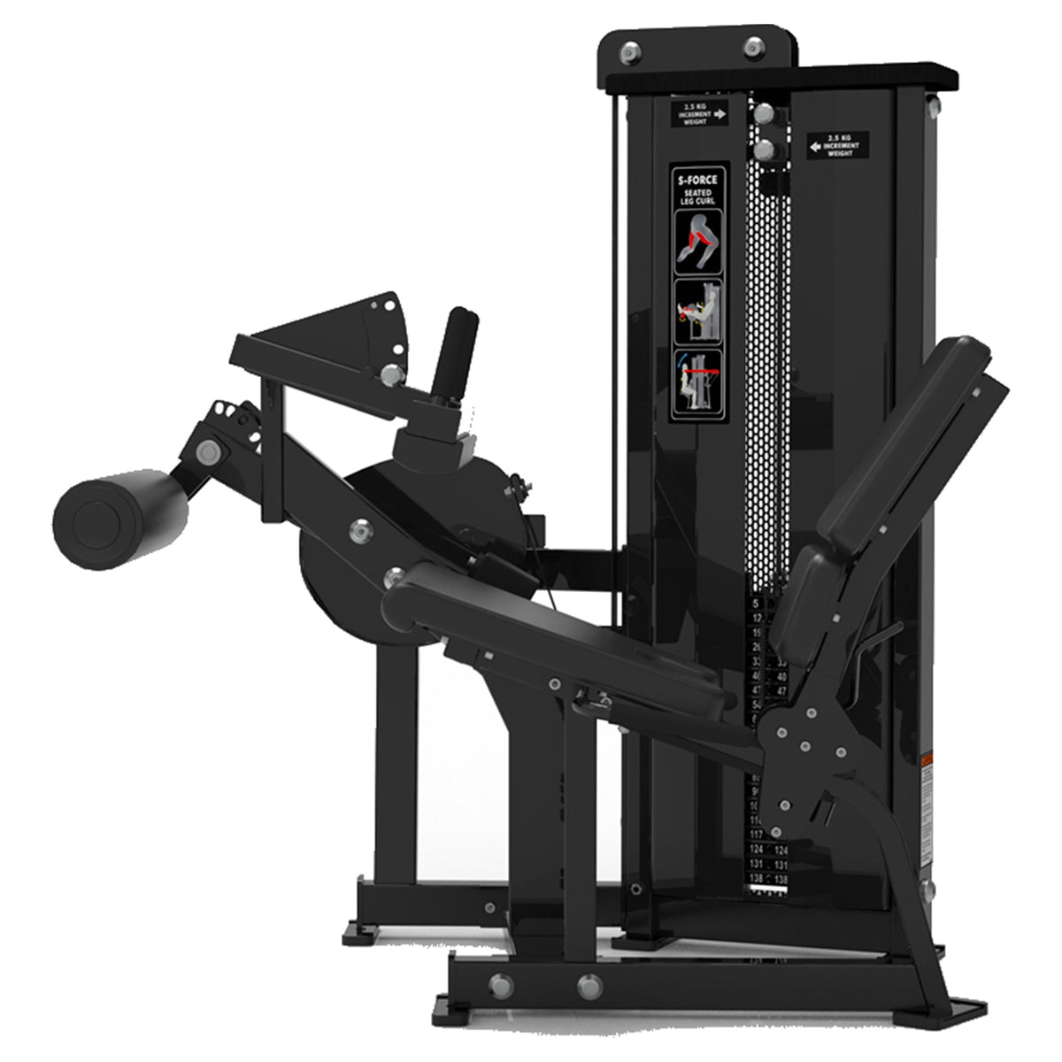 DHZ S-FORCE SM5023 Seated Leg Curl – Gewichtsblock Sitzender Beinbeuger – schwarze Polster, Produktansicht 02
