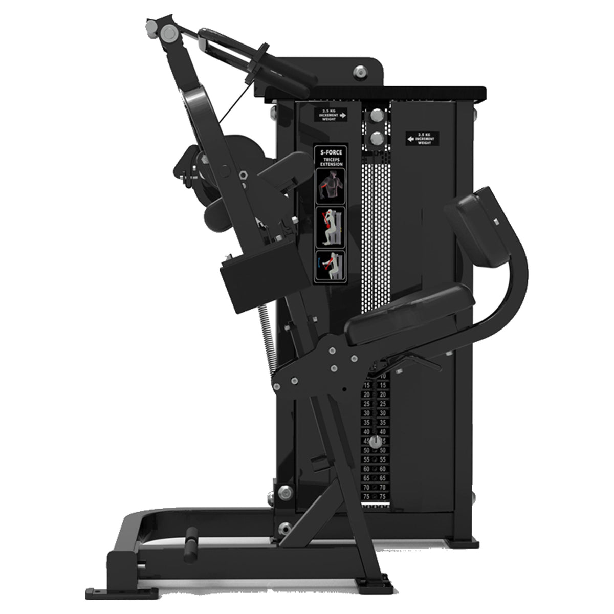 DHZ S-FORCE SM5028 Seated Dip – Gewichtsblock Sitzende Dip-Maschine – schwarze Polster, Produktansicht 02