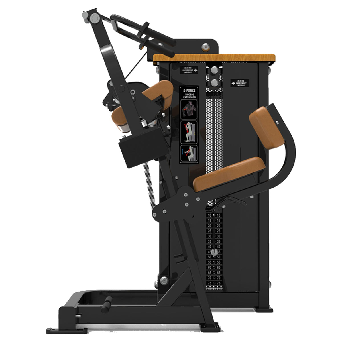 DHZ S-FORCE SM5028 Seated Dip – Gewichtsblock Sitzende Dip-Maschine – braune Polster, Produktansicht 02