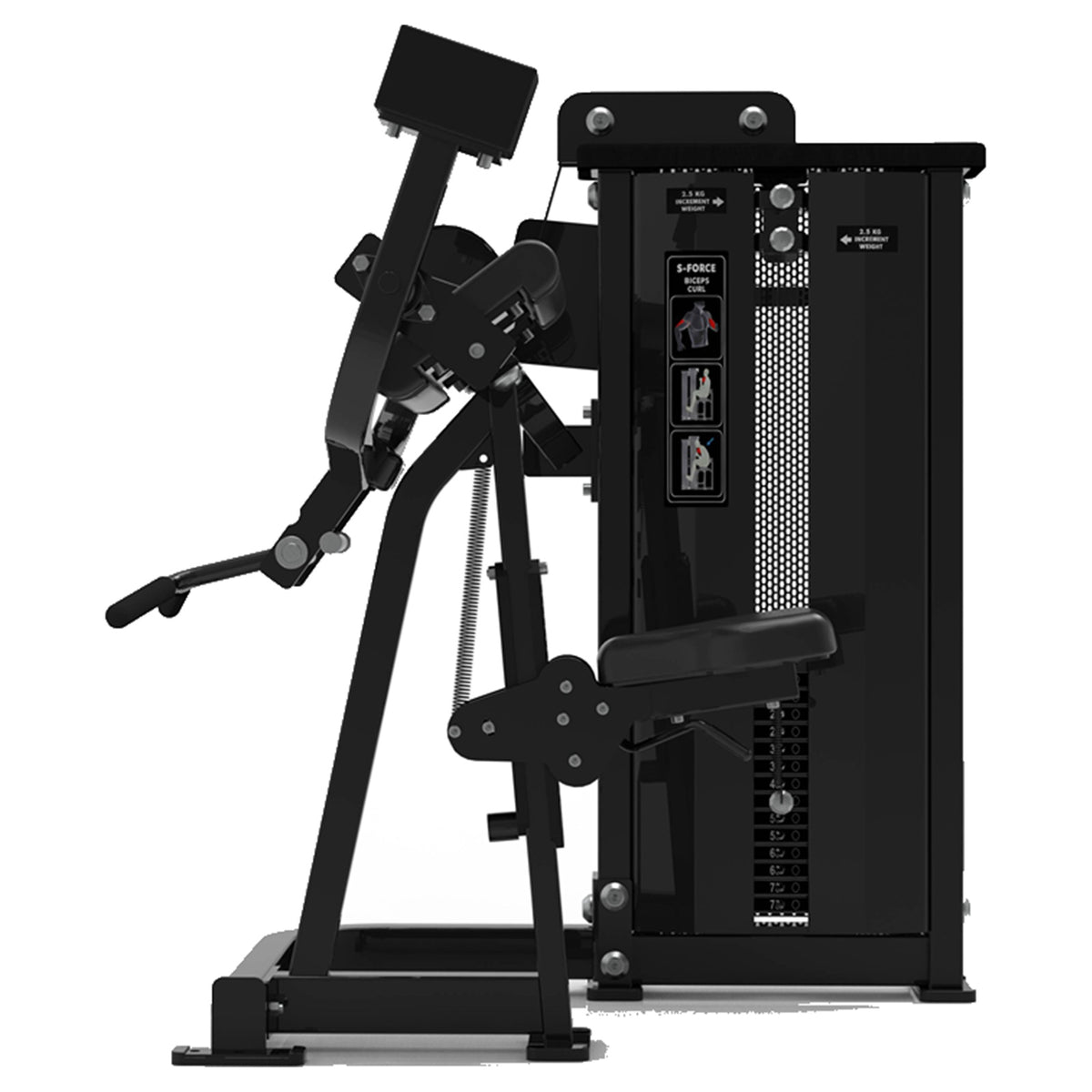 DHZ S-FORCE SM5030 Camber Curl – Gewichtsblock Bizepsmaschine – schwarze Polster, Produktansicht 02