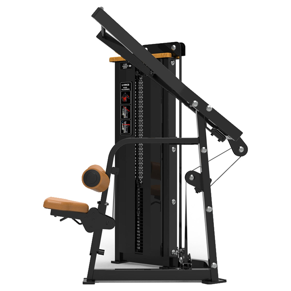 DHZ S-FORCE SM5035 Pulldown – Gewichtsblock Latzugmaschine – braune Polster, Produktansicht 02