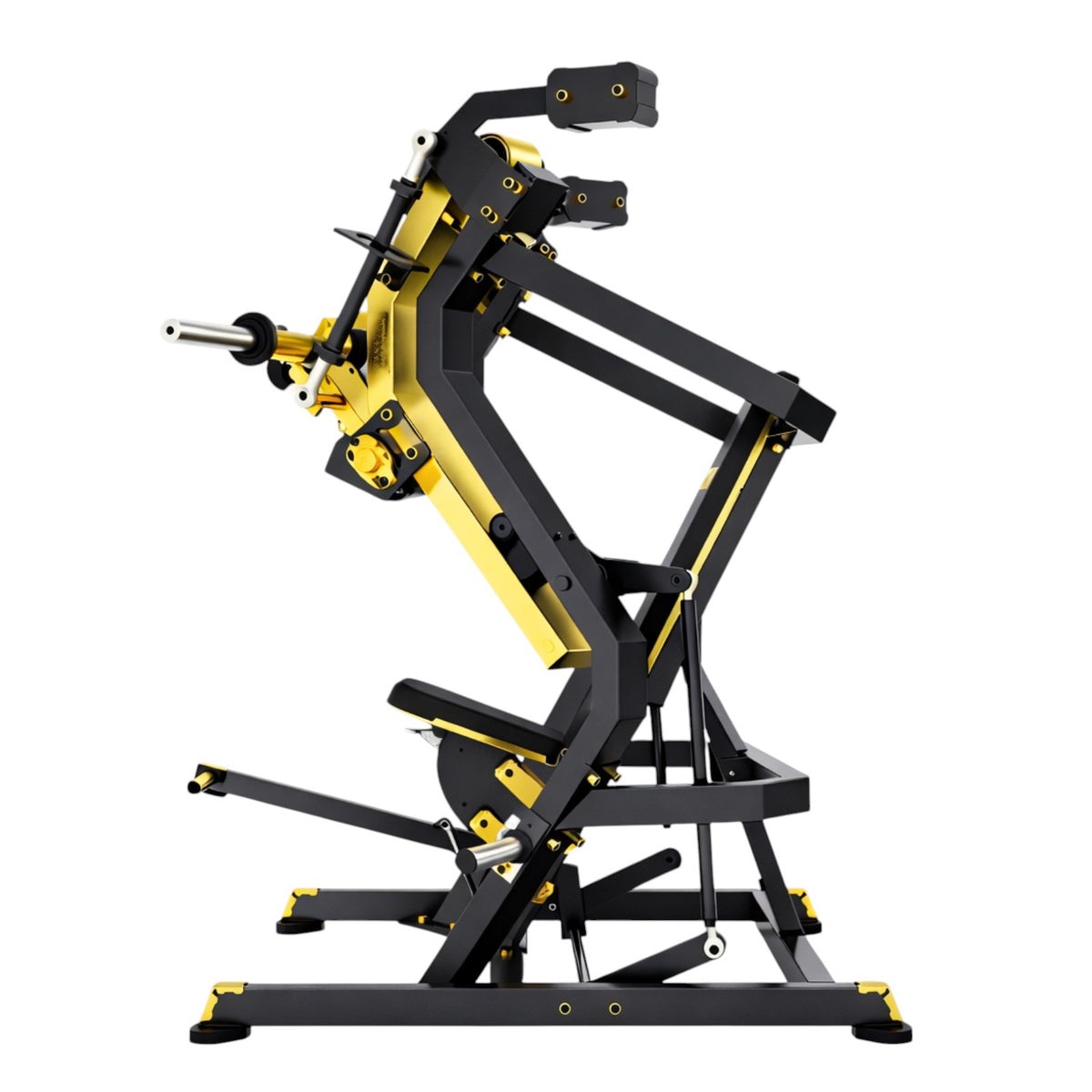 DHZ TITAN Mechanix Y910ZA Low Chest Press - Plate Loaded Brustpresse für den professionellen Einsatz – low chest press schwarz gold seitenansicht