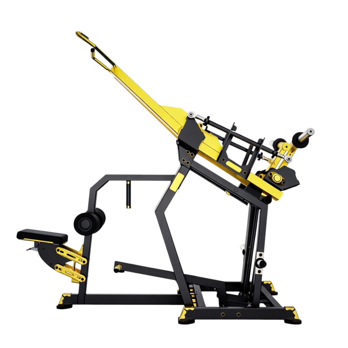 DHZ TITAN Mechanix Y920ZA Pull Down - Plate Loaded Latzug für Fitnessstudios und professionelles Rückentraining – pull down schwarz gold seitenansicht