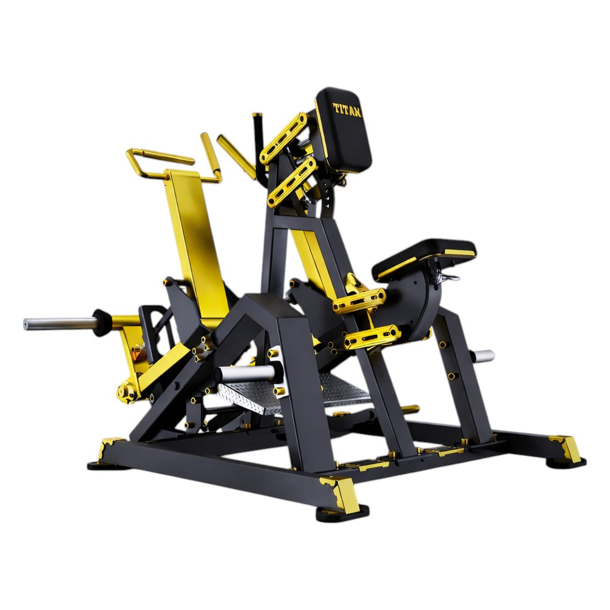 DHZ TITAN Mechanix Y930ZA Row - Plate Loaded Rudergerät für Rückentraining – row schwarz gold seitenansicht links