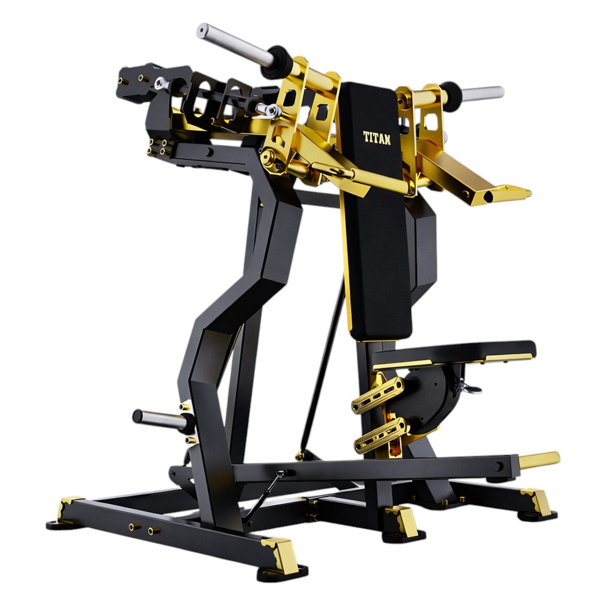 DHZ TITAN Mechanix Y935ZA Shoulder Press - Plate Loaded Schulterpresse für professionelles Oberkörpertraining – shoulder press schwarz gold seitenansicht links