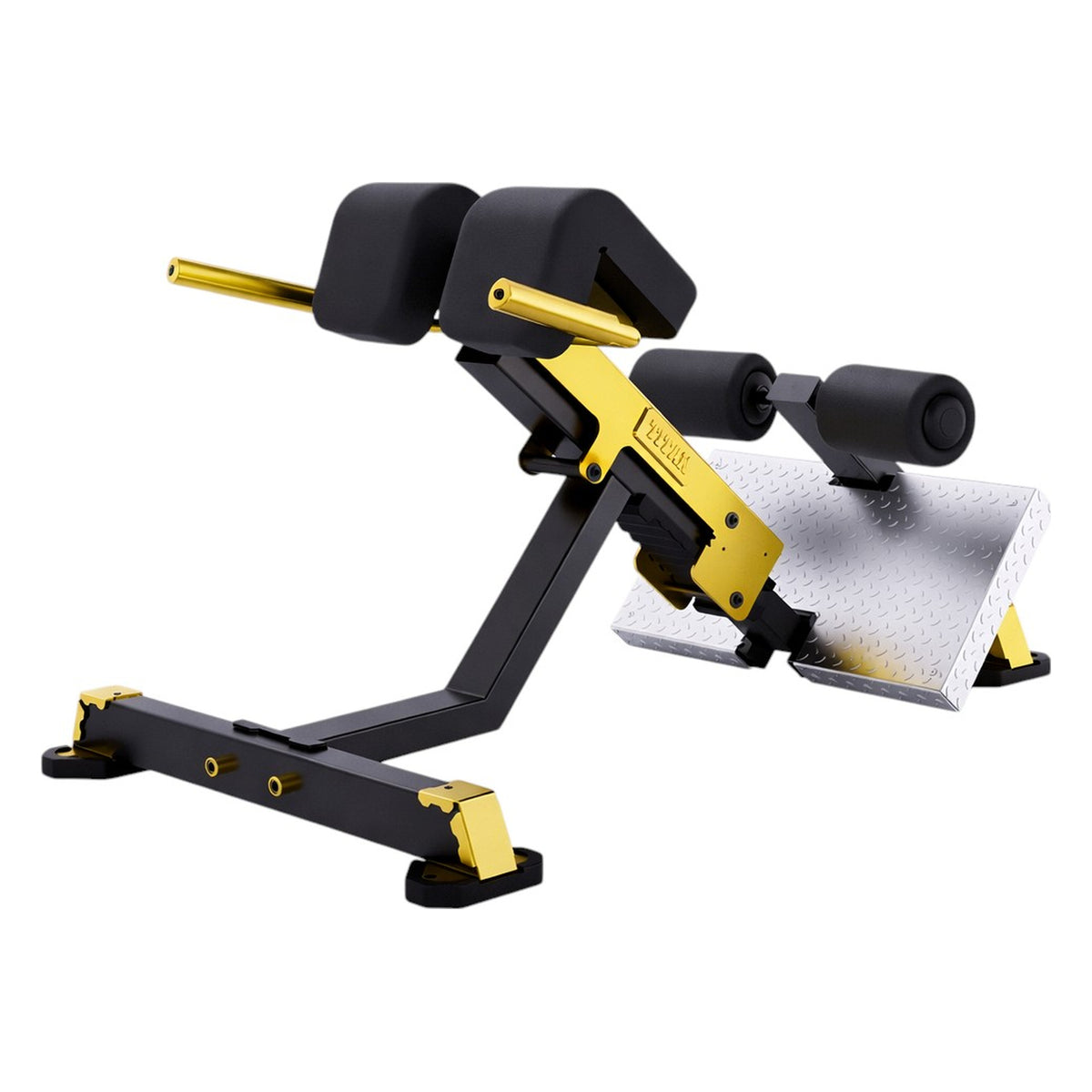 DHZ TITAN Mechanix Y975ZA Back Extension - Plate Loaded Rückenstrecker – back extension schwarz gold seitenansicht links