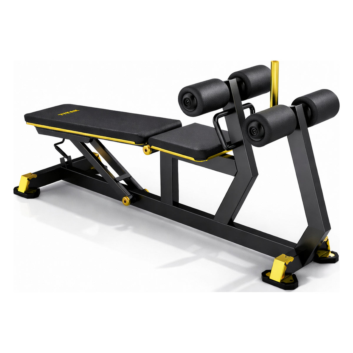 DHZ TITAN Mechanix Y977ZA Adjustable Decline Bench – Verstellbare Negativbank – adjustable decline bench schwarz gold perspektivansicht