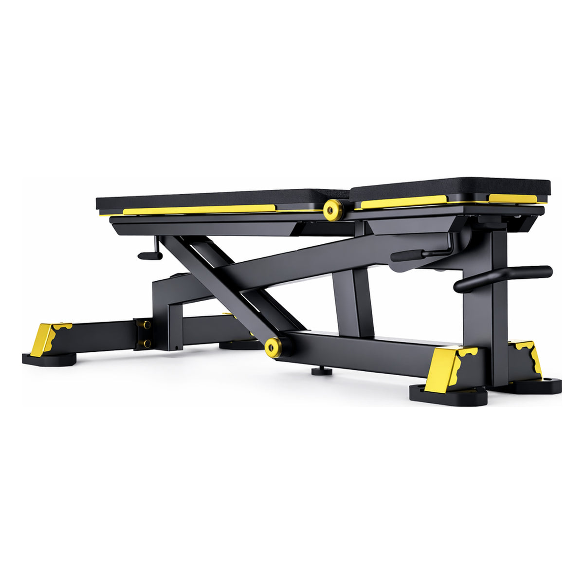 DHZ TITAN Mechanix Y978ZA Super Bench - Verstellbare Trainingsbank (FID) für Freihanteltraining – super bench schwarz gold perspektivansicht