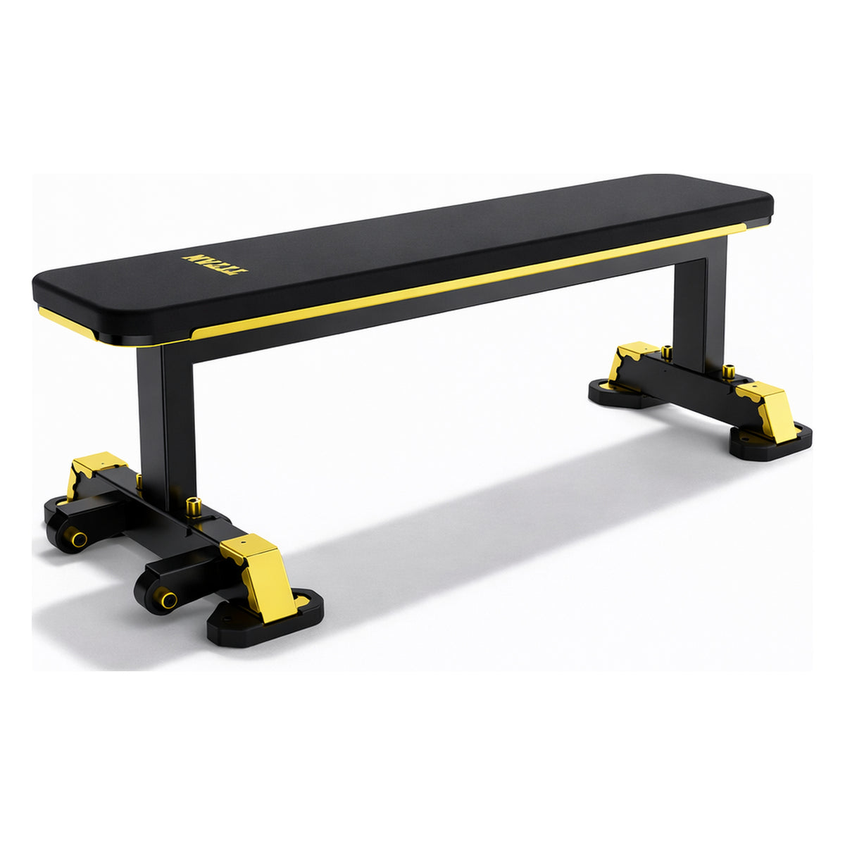 DHZ TITAN Mechanix Y980ZA Flat Bench - Flachbank für Freihanteltraining – flat bench schwarz gold perspektivansicht