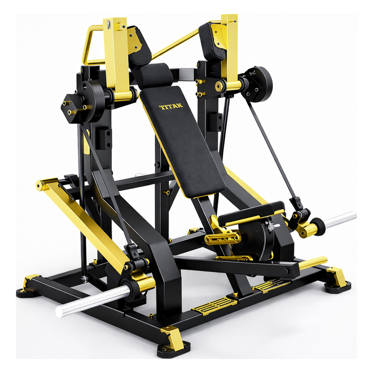 DHZ TITAN Mechanix Y983ZA Pull Over - Plate Loaded Gerät für Rücken- und Brusttraining – pull over schwarz gold perspektivansicht